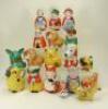 Collection of glazed china character people and animal novelty figures,