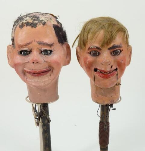 Two professional Ventriloquist Dummy heads, 1930s,