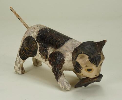 An early papier-mâché nodding cat with mouse, 19th century,