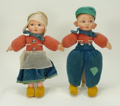 A pair of Norah Wellings Dutch cloth dolls, 1930s,