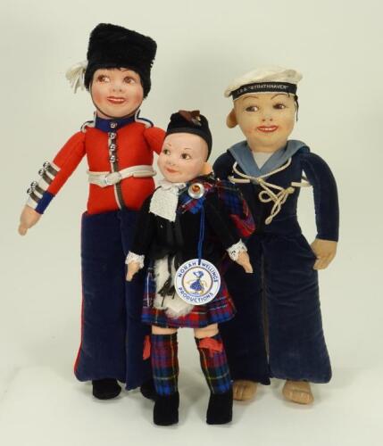 Three Norah Wellings cloth dolls,