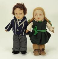 A pair of Norah Wellings cloth school children dolls, 1930s