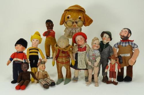 Collection of various cloth dolls, 1930s/50s,