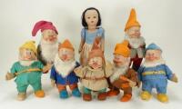 Chad Valley large size Snow White and the Seven Dwarfs soft toys, circa 1937,