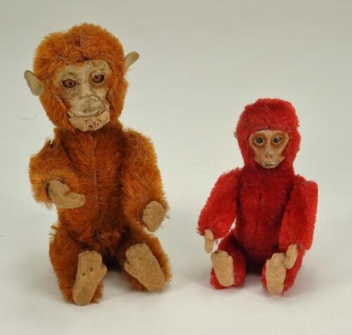 Rare miniature red mohair Schuco monkey compact, German 1920s,