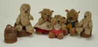 Collection of five miniature mohair Teddy bears, probably English 1930s,