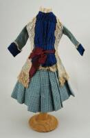 A good original blue check dolls dress for French Bru Bebe, size 7, 1880s,