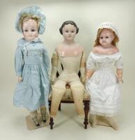 Two large German wax-over shoulder head dolls,