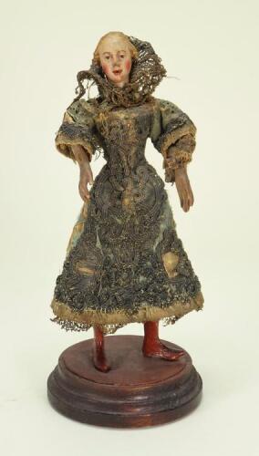 Early painted wooden Neopolitan cr&egrave;che figure, southern European, circa 1720: providence ex Rothenburg Doll &&nbsp;Toy Museum,