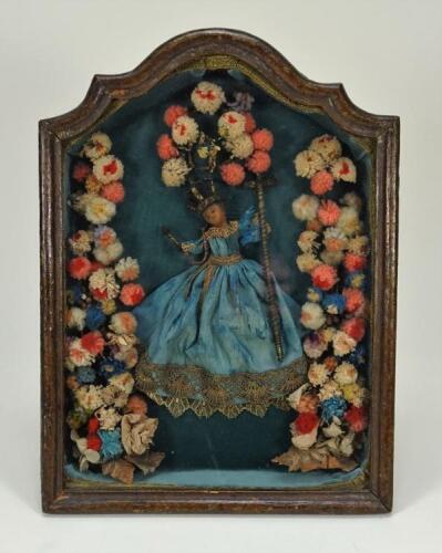 Early wax doll in shaped glass case, southern European, late eighteenth century,