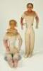 Two Early bees wax shoulder head dolls, English circa 1850,