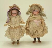 A pair of miniature Simon & Halbig bisque head dolls, German circa 1900,