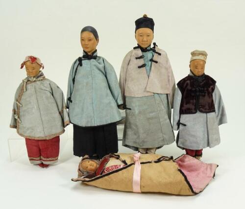 Family of early Door of Hope missionary carved wooden dolls with provenance, 1907/08,