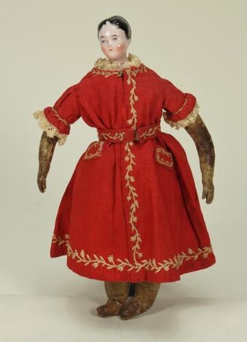 Early glazed china shoulder head doll, German circa 1840,