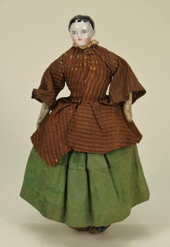 Early glazed china shoulder head doll, German circa 1840,