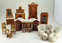 Collection of wooden dolls house furniture, German circa 1900,