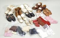 Good collection of ten pairs of doll shoes, socks and bonnets,