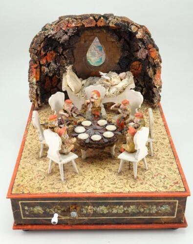 Extremely rare Zinner & Sohn Snow White and the seven dwarfs mechanical music automata, German circa 1900,