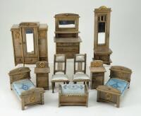 Good suite of wooden Art Nouveau Bedroom Dolls House furniture, German 1890s,