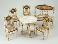 Rare set of ornate Dolls House chairs and table by Paul Leonhardt, 1920s,
