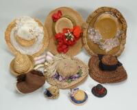 Collection of ten straw dolls bonnets,