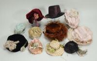 Collection of ten dolls bonnets,