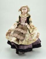 Poured wax shoulder head doll in original clothes, English circa 1860,
