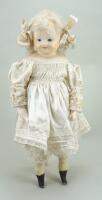 Wax over composition shoulder head doll, German circa 1860,