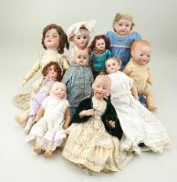 Collection of various bisque head dolls, German circa 1910-20,