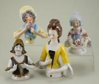 Four glazed china half-dolls,