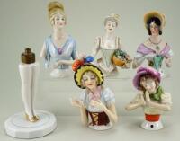 Five glazed china half-dolls,