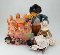 Painted wooden peg doll and Golly, circa 1910,