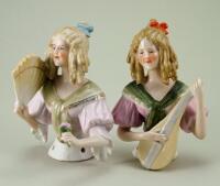 Pair of larger size Galluba & Hoffmann glazed china half-dolls,
