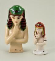 Two glazed china half-dolls of Egyptian women,