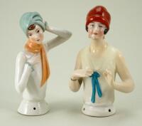 Pair of larger size glazed china Flapper half-dolls,