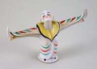 Rare glazed china Art-Deco style half-doll with outstretched arms,