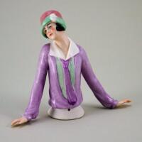 Fine larger size glazed china Flapper half-doll with outstretched arms,