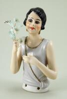 Fine larger size glazed china Flapper half-doll with outstretched arms,