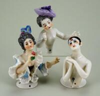 Three Dressel & Kister glazed china half-dolls,