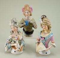 Three glazed china Lady half-dolls,