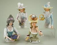 Four glazed china Lady half-dolls,