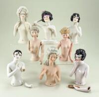 Various larger size bisque and glazed china half-dolls,