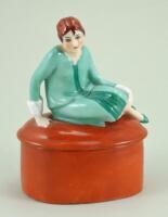 Glazed china Deco Lady dressing table box, 1920s,