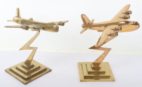 2x Heavy Brass Desk Models of WW2 Four Engine Bomber Aircraft