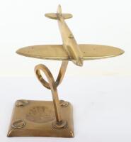 WW2 Brass Desk Ashtray With Model of a Spitfire in Flight