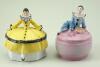 Two glazed china Pierrot and Pierrette dressing table boxes, 1920s,