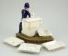 Hinode (Japan) glazed china seated Lady with trunk and ashtrays table smokers companion, 1920s, - 2
