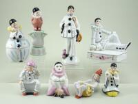 Collection of glazed china Pierrot figurines, 1920s,