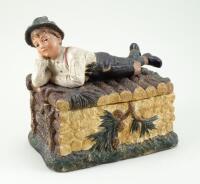 Terracotta box with Country boy figure,