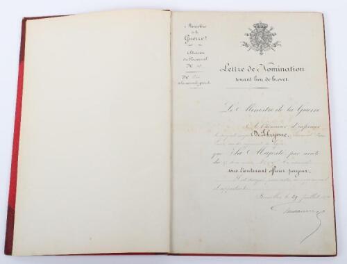 Souvenir de L'Armee 1870-1902”. Bound Collection of Commissions" etc to Capitaine Edward Pierre Louis De Schryvere, Belgian Army